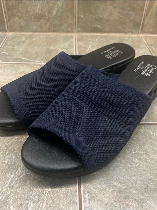 Croft & Barrow with Ortholite eco 8M Navy Knit Open-Toe Low Block Heel Mule - Picture 2 of 9